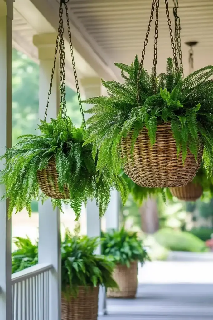 8. Faux Boston Fern Hanging Baskets