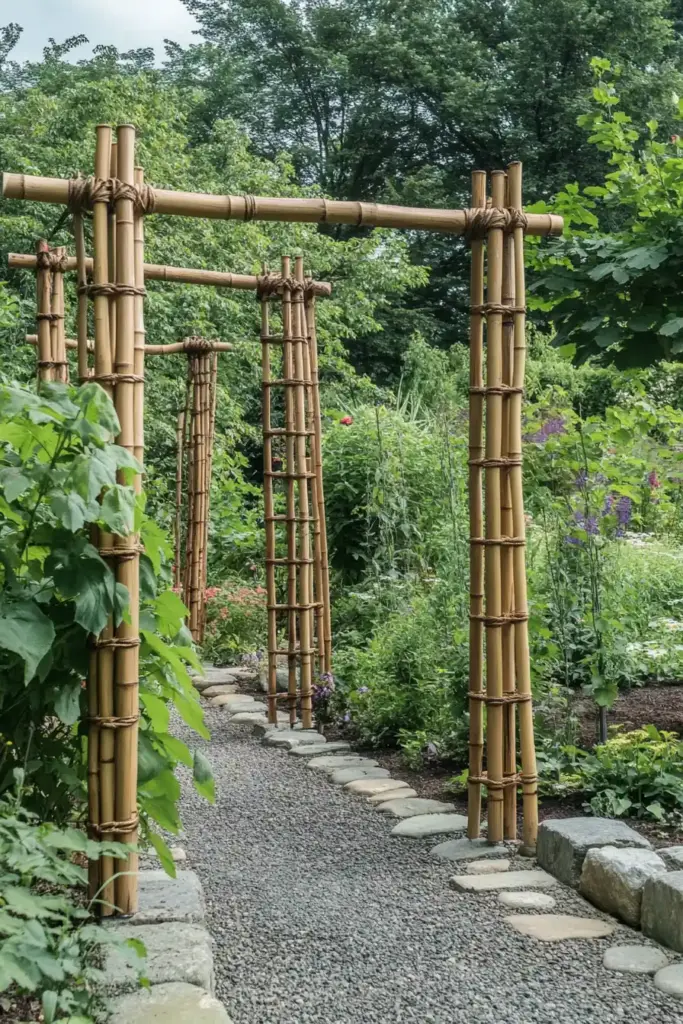 13. Recycled Tiki Torch Cucumber Trellis