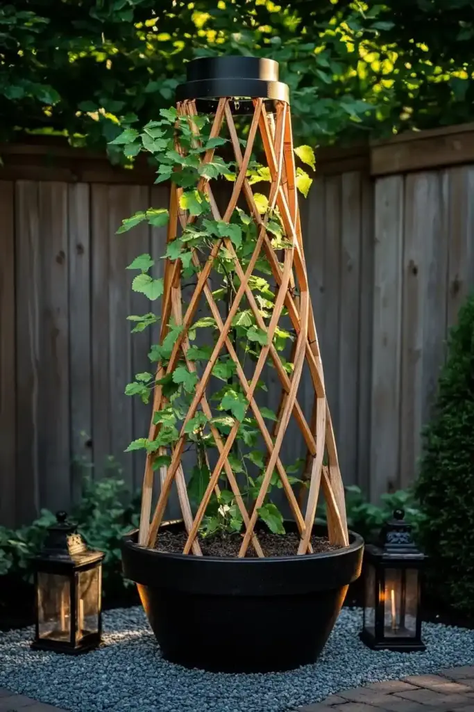 14. DIY Container Cucumber Trellis