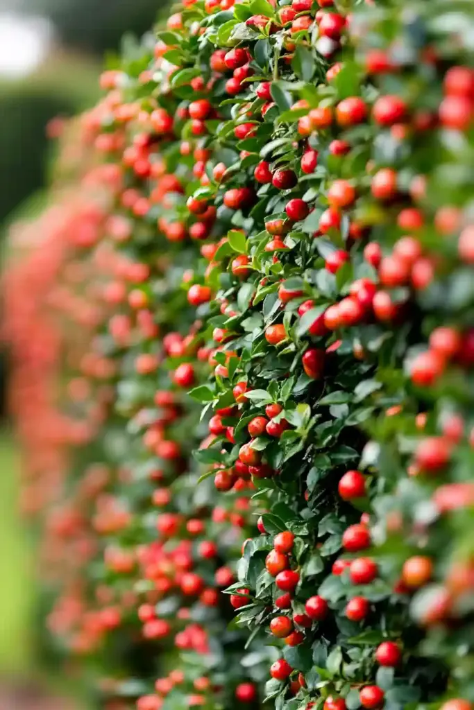🌿 16. Pyracantha – Thorny, Colorful, and Incredibly Tough