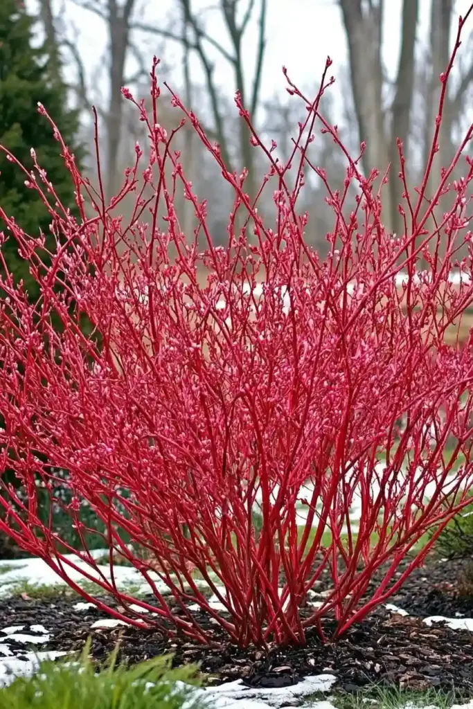🍂 10. Red-Twig Dogwood – Bold Winter Color and Year-Round Privacy