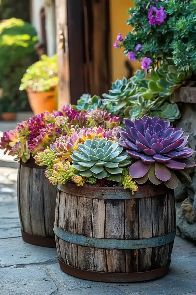 Rustic Barrel Planters