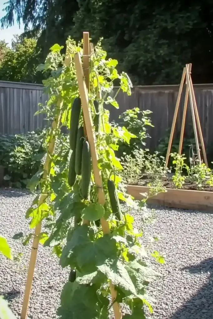 9. Tee Pee Stakes Cucumber Trellis