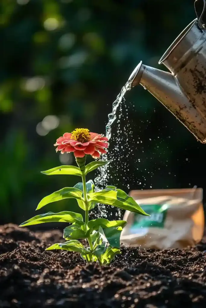Watering and Fertilizing Zinnias