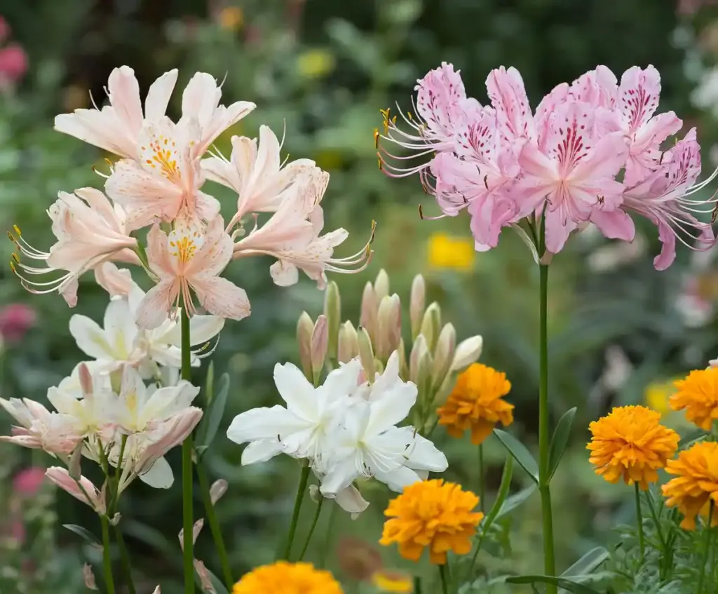 a group of Spider Lily
flowers in a garden