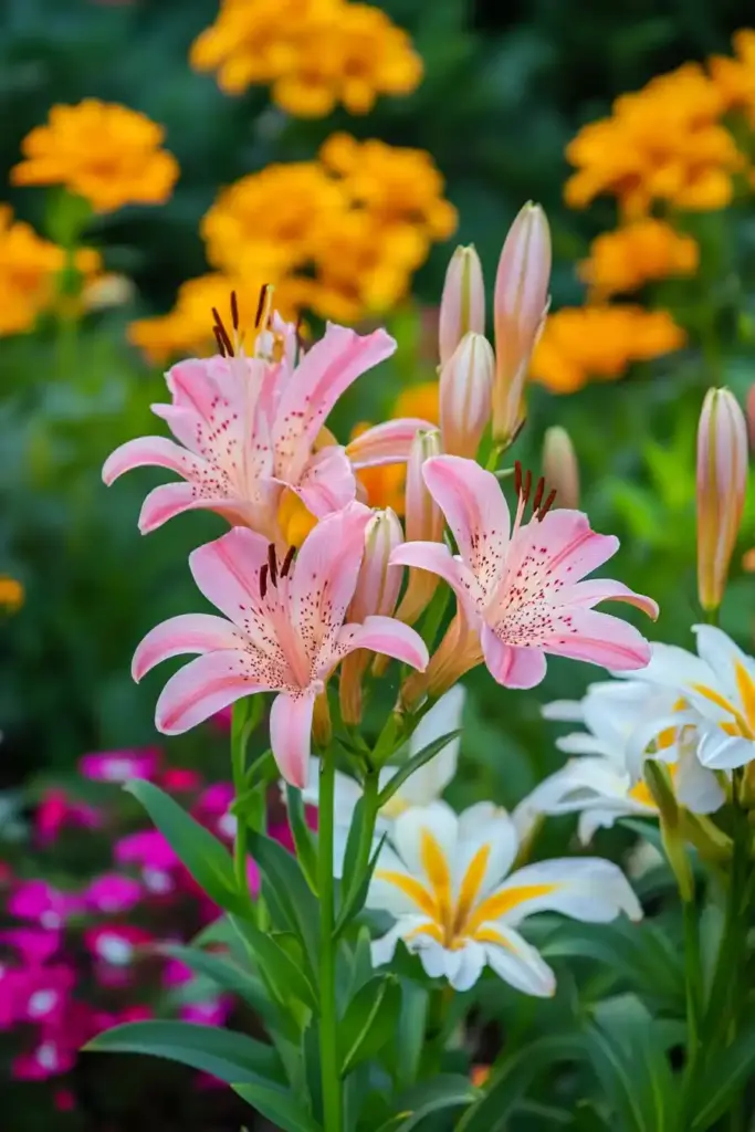 a group of pink flowers