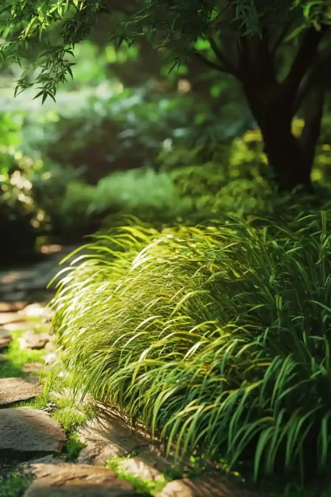 🌾 6. Japanese Forest Grass: Soft Movement for Shade Gardens