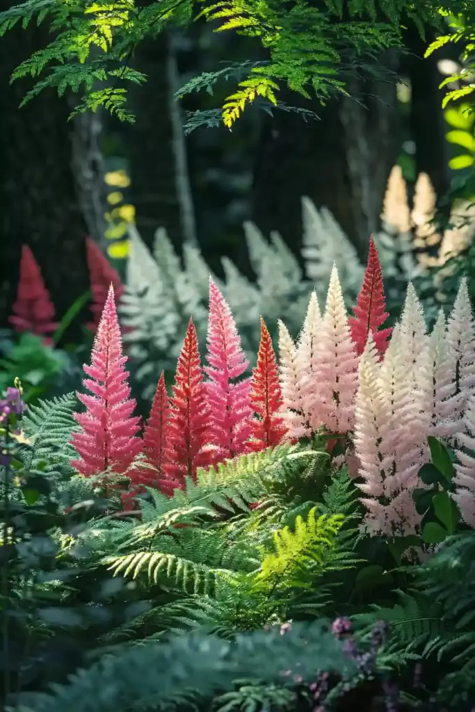 🌸 2. Astilbes: Feather-Light Blooms That Brighten the Shade