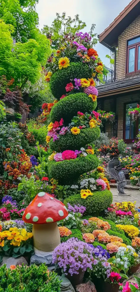 13. Sculptural Shrubs with Floral Accents