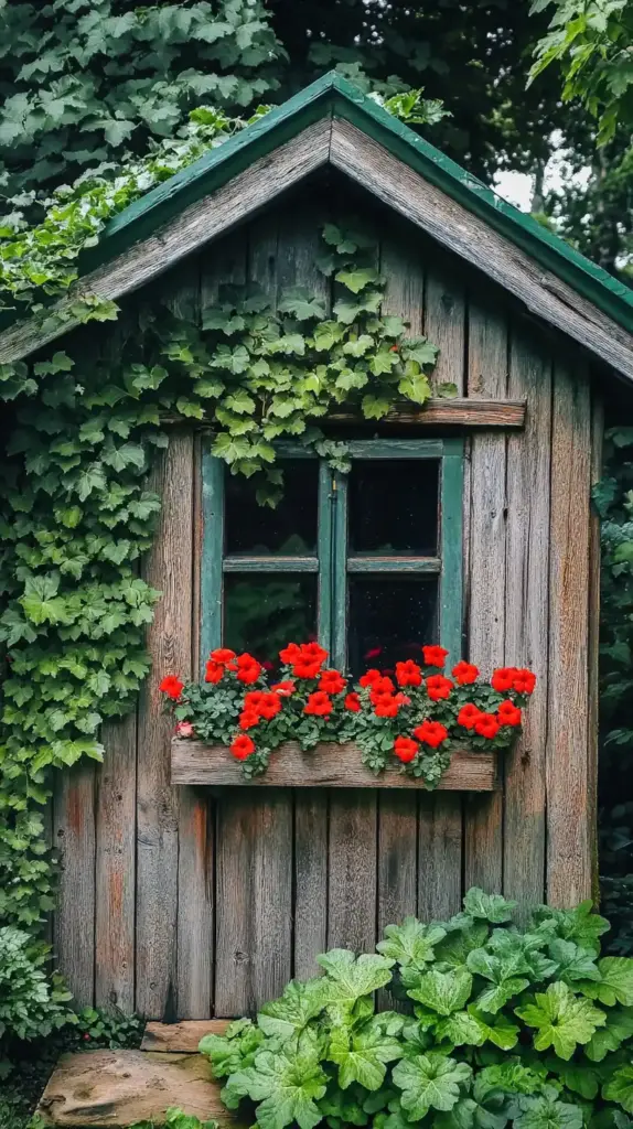 18. Cottage Garden with a Rustic Tool Shed