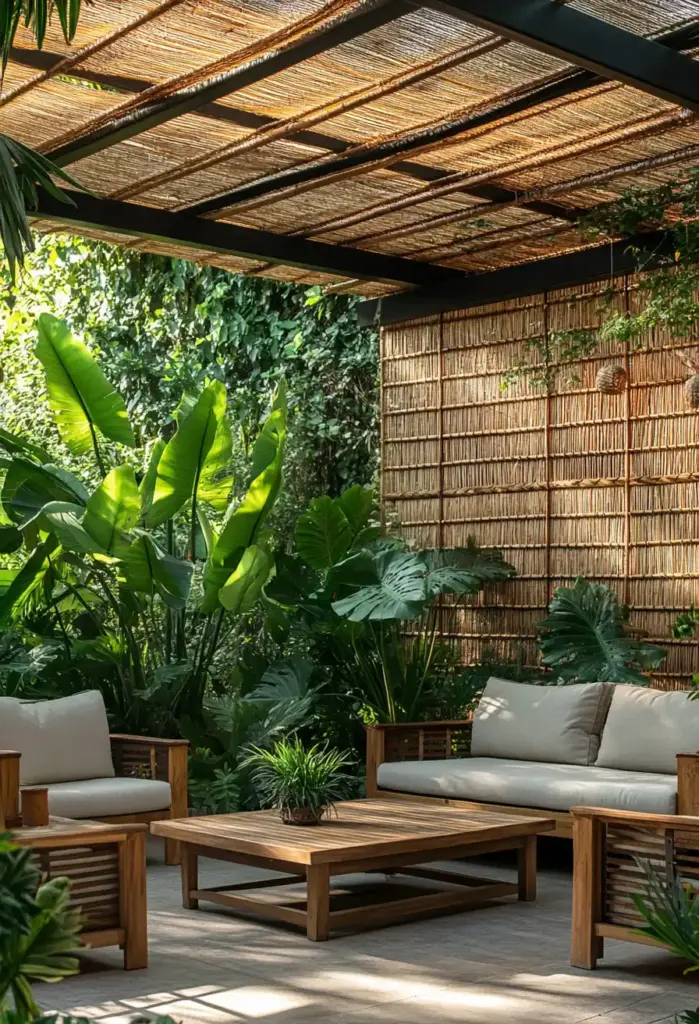 Tropical Oasis: Potted Plants & Bamboo