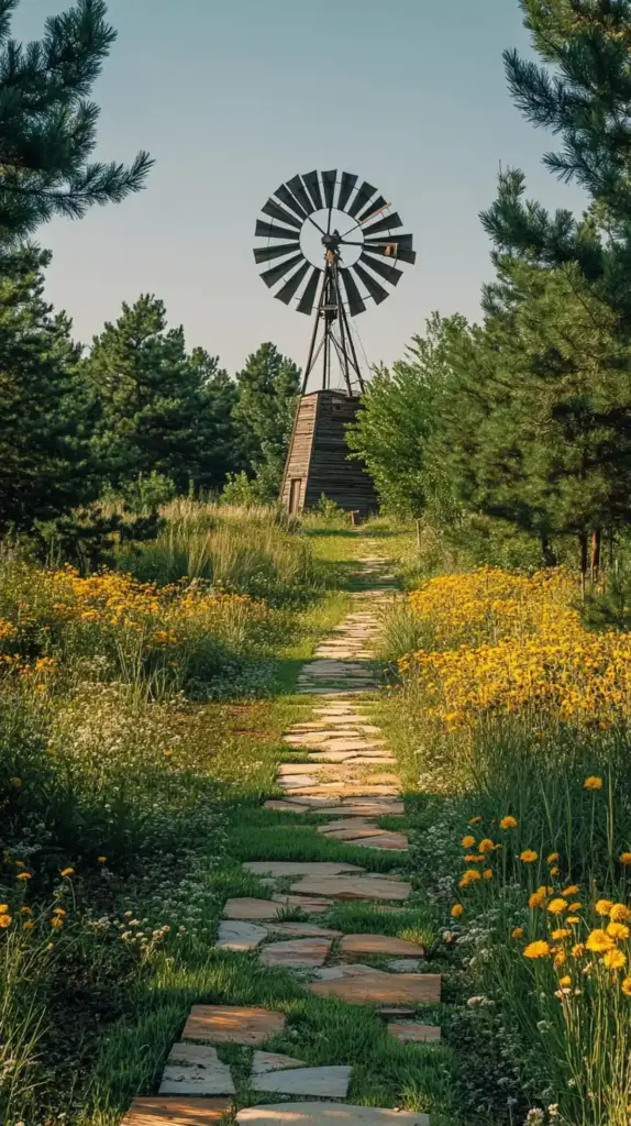 24. Cottage Garden with a Rustic Windmill