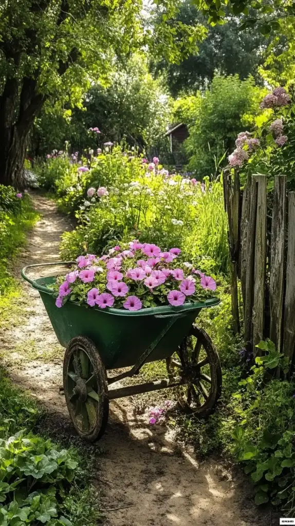 25. Cottage Garden with a Rustic Garden Cart