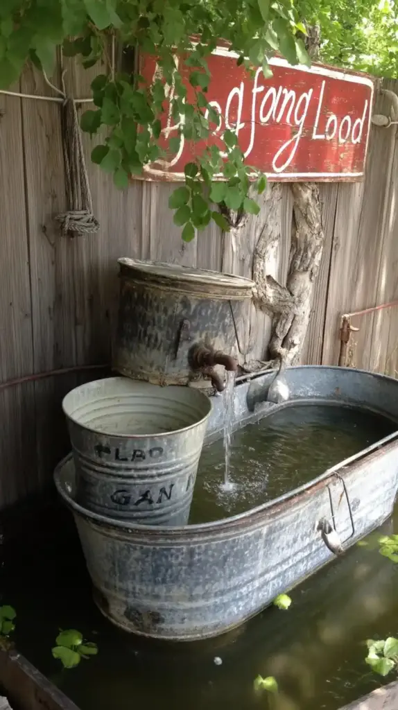 3. Galvanized Bucket Fountain