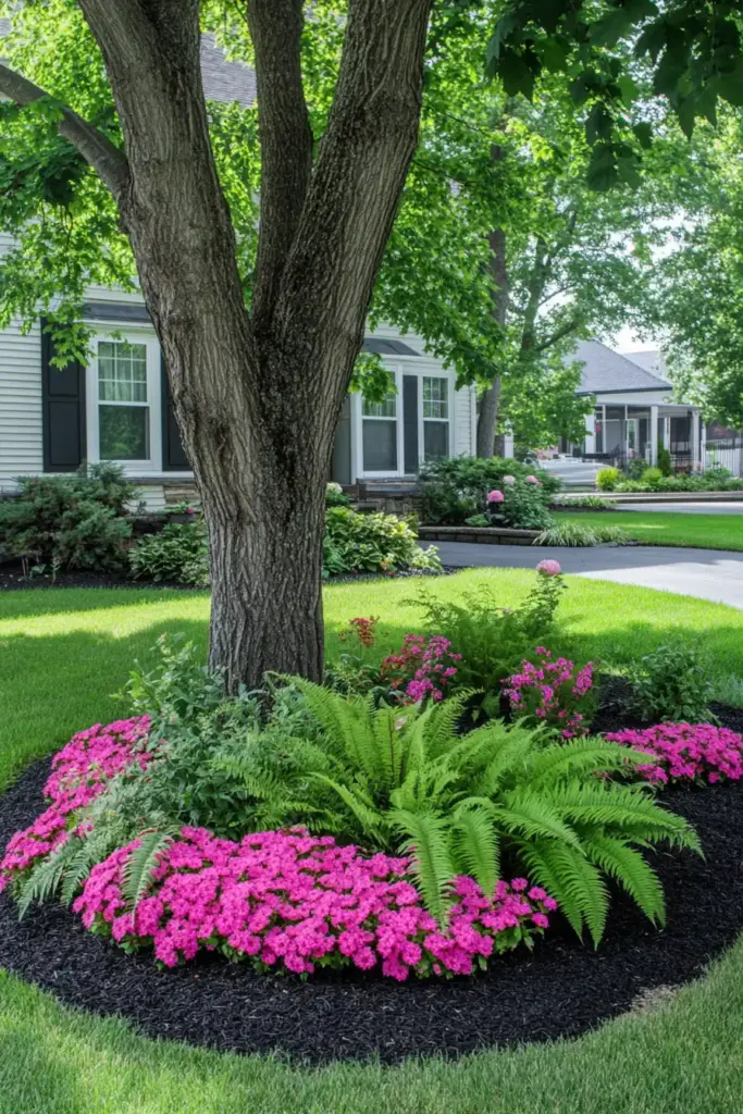 3. Privacy Trees with Mulch Beds