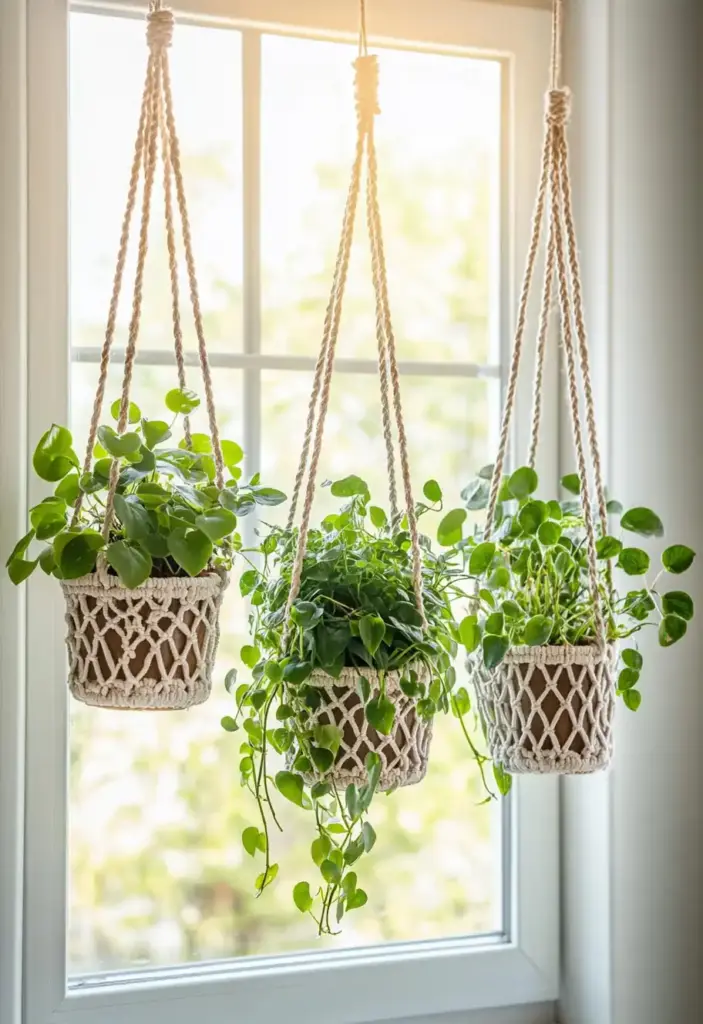 Incorporate Plant Hangers for Vertical Charm