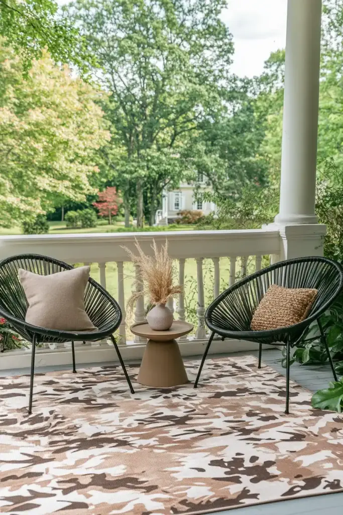 Define Comfort with an Outdoor Rug and Natural Accents
