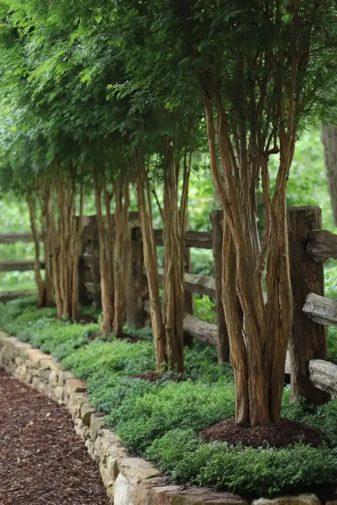 Log-or-Stone-Edging-Along-Tree-Line