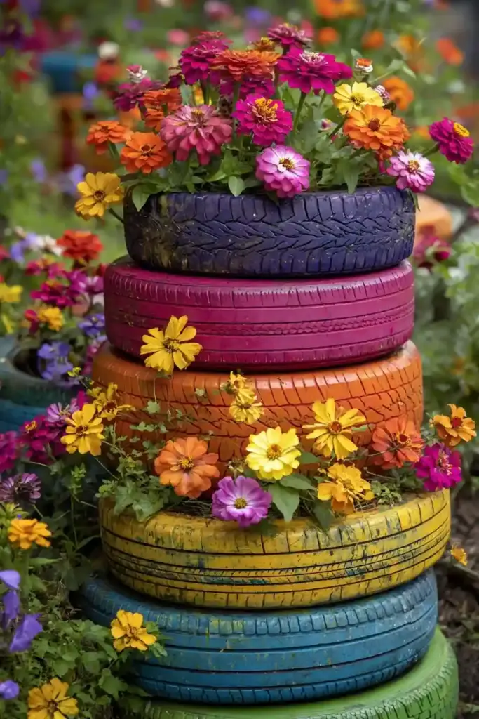 Single Painted Tire Planters