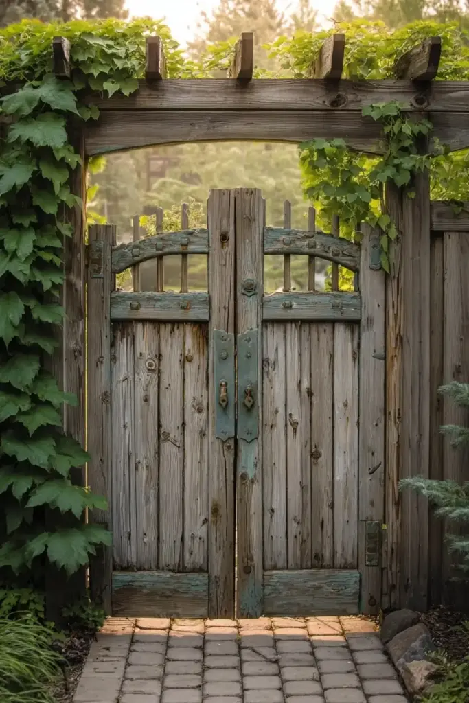 Distressed Wooden Gate with Vintage Hardware