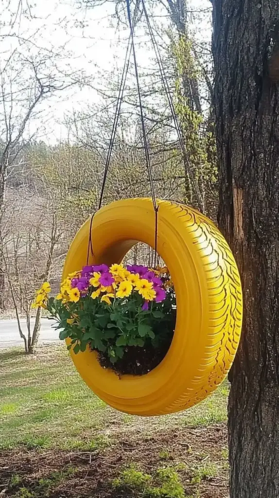 Hanging Tire Flower Planter
