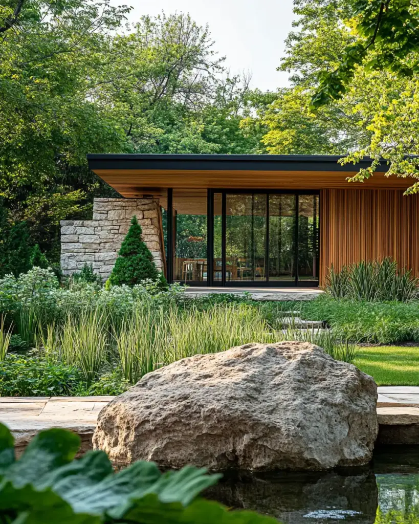 Natural Rock Display with Lush Vegetation