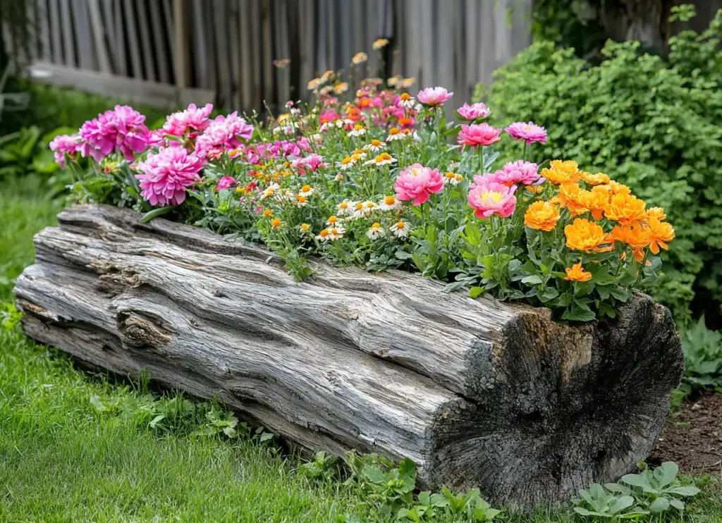 A Log Flower Bed