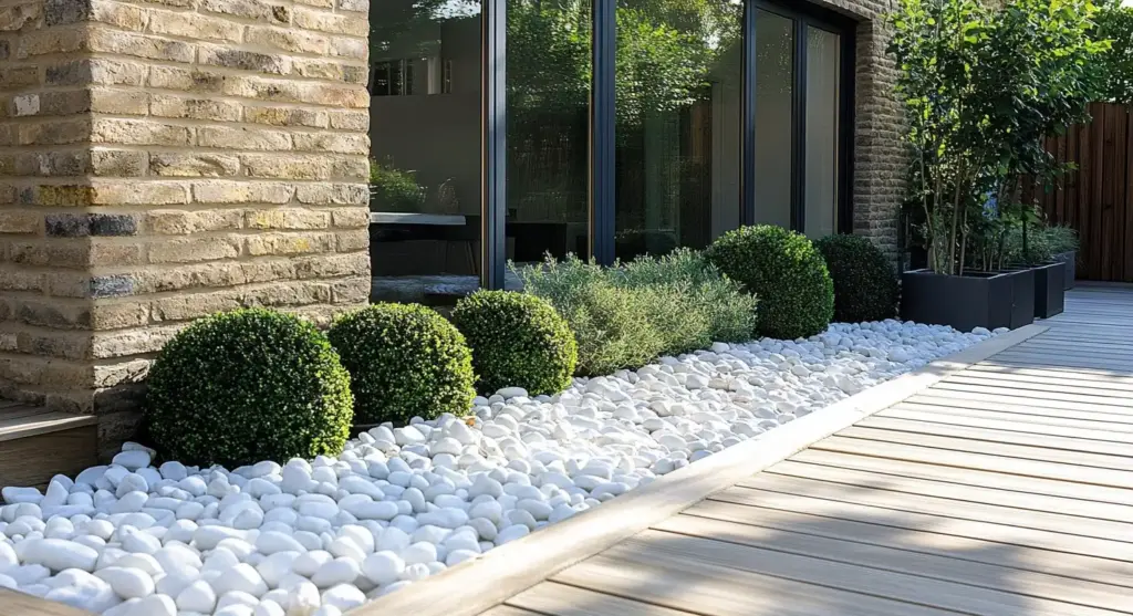 Hedges Stand Out with Large River Rocks