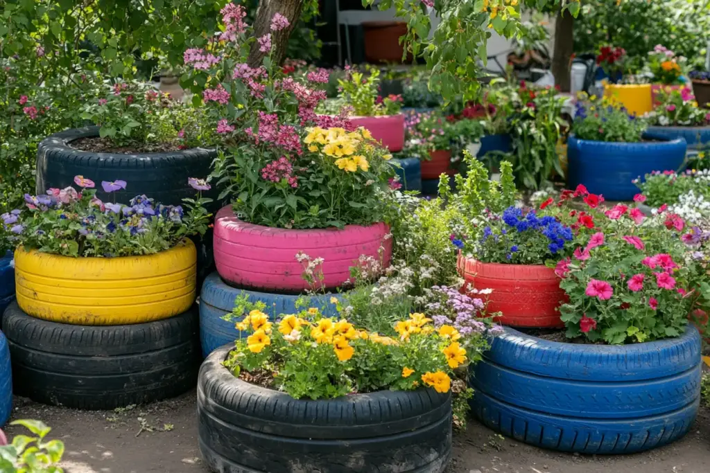Repurpose Old Tires Flower Bed