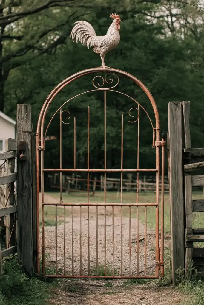 Farm-Inspired Metal Gate with Rooster Decor