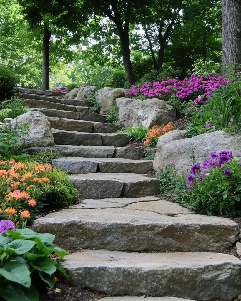 Stone Steps Through a Vibrant Garden