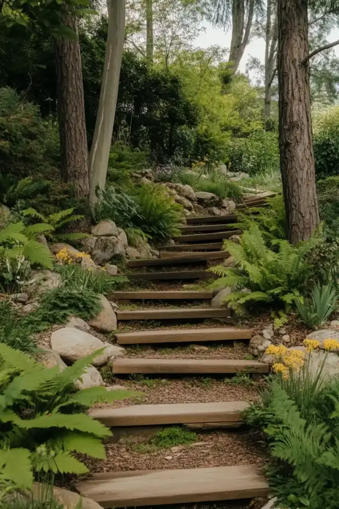 Timber Steps Through Ferns