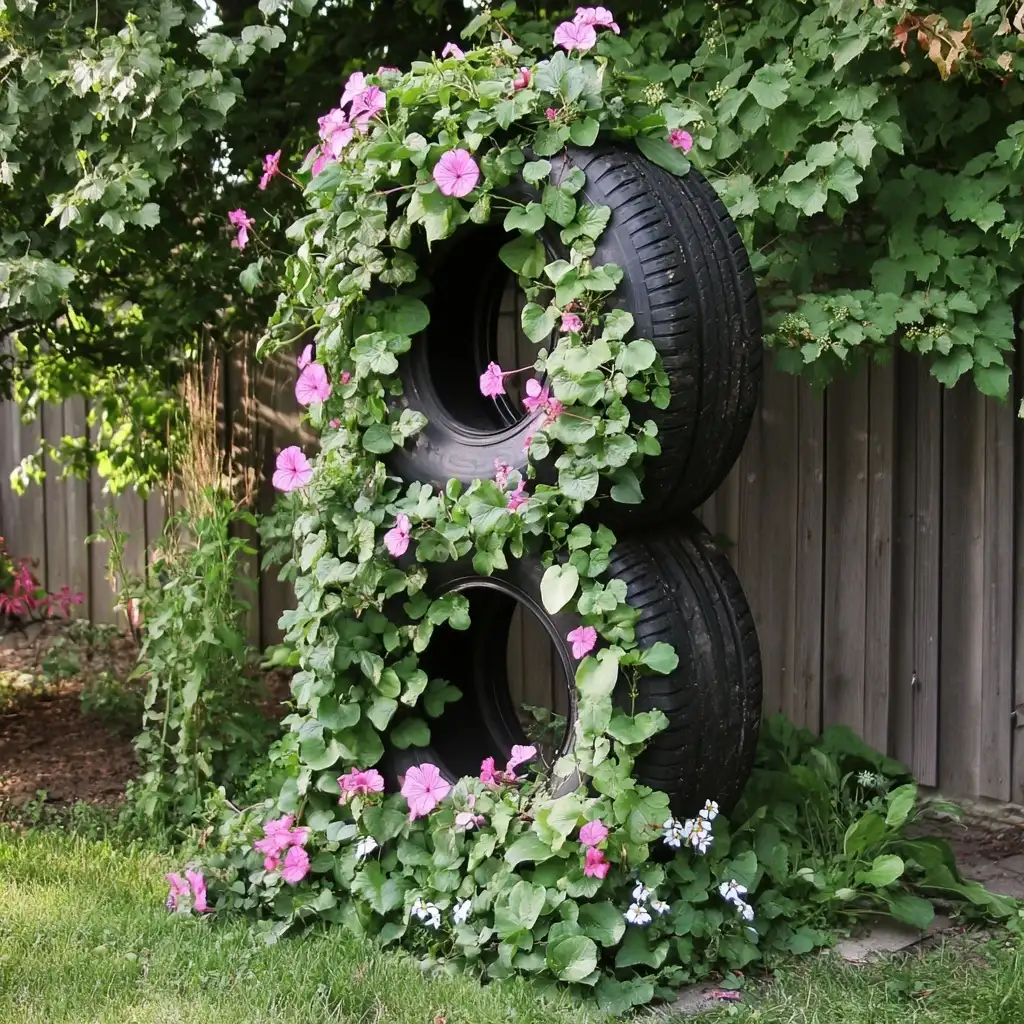 Tire Trellis for Climbing Plants