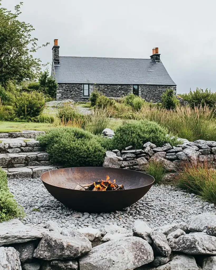 Cozy Firepit with Rustic Stone Surround