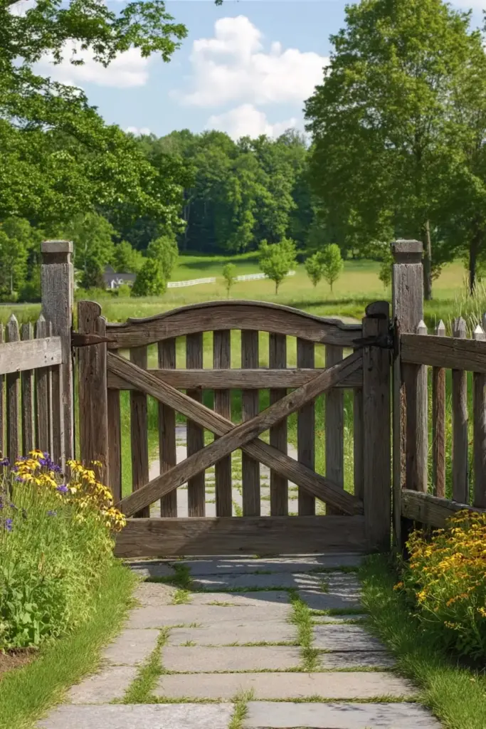 Country-Chic Gate with Rustic Wood Fencing