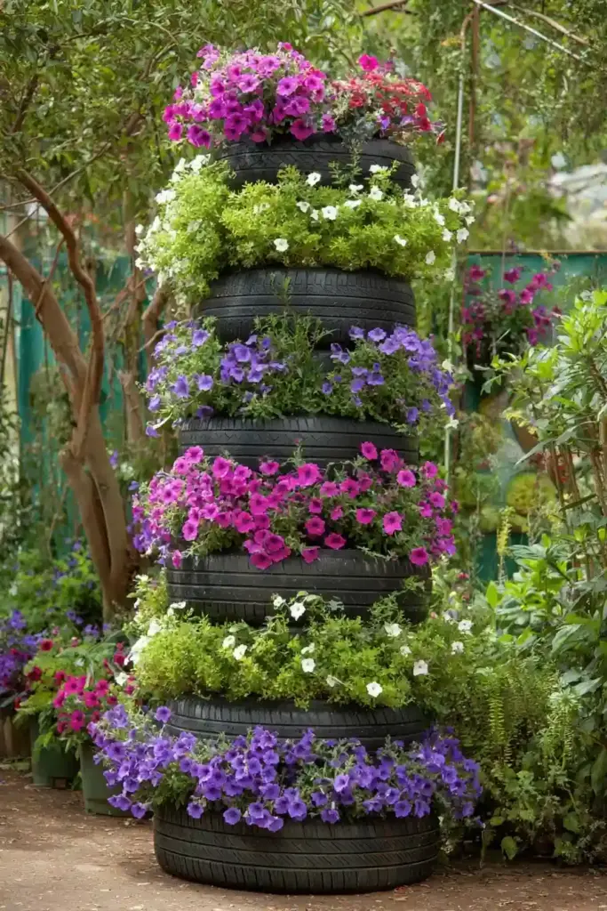Stacked Tire Planter Towers