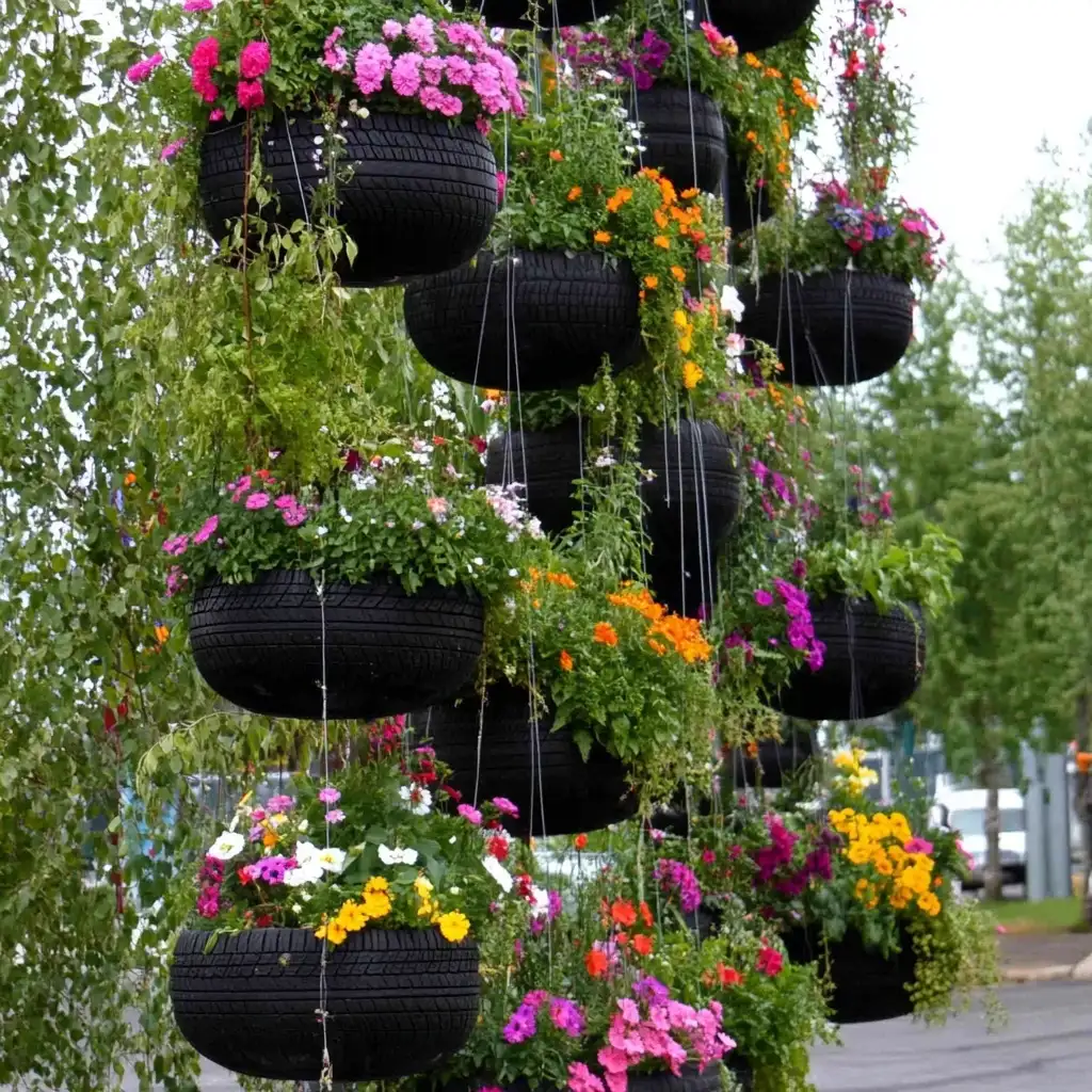 Hanging Tire Gardens