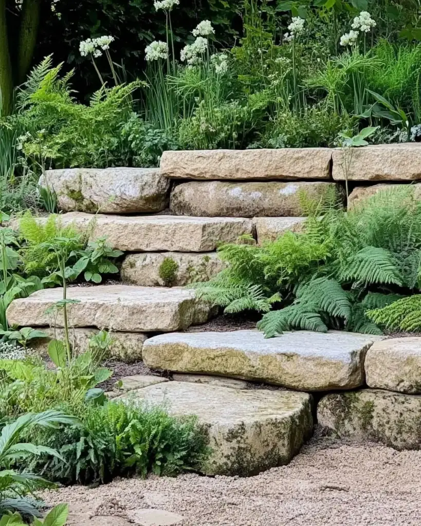 Layered Stone Garden with Lush Greenery