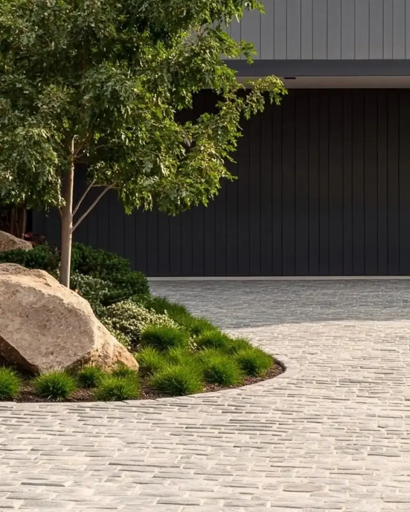 Minimalist Driveway with Natural Stone Accents