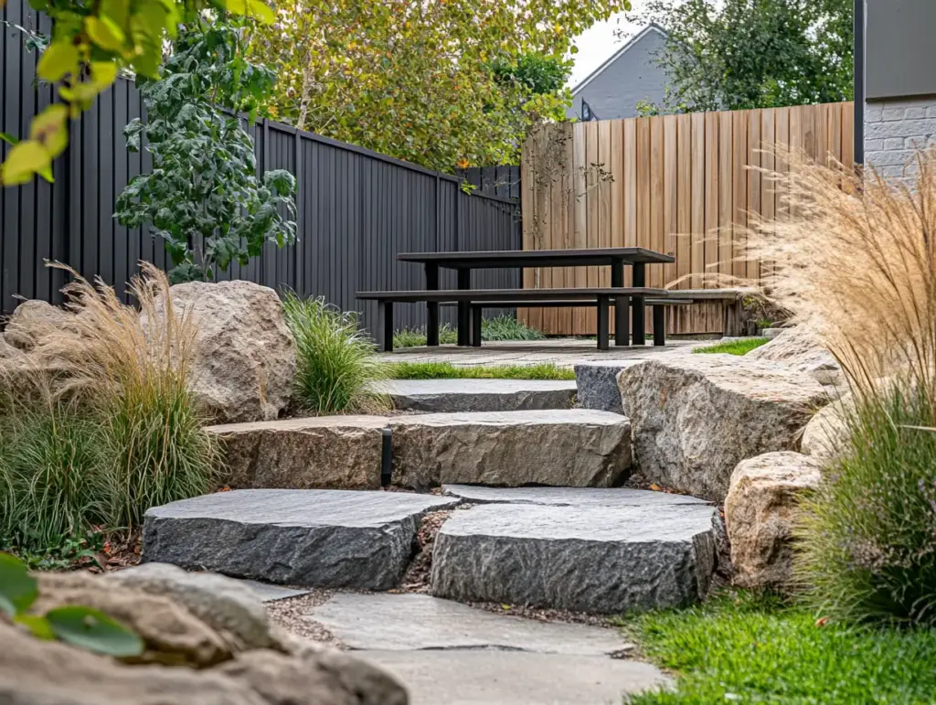Minimalist Modern Patio with Rock Accents