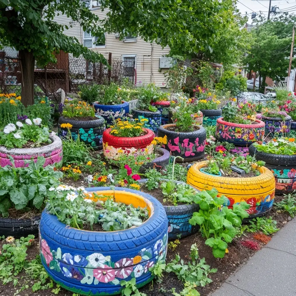 Painted Tire Raised Beds