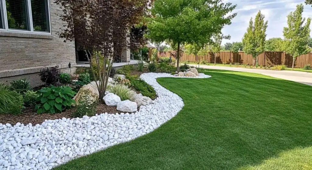Balance Shape of Plants with White Marble Chips