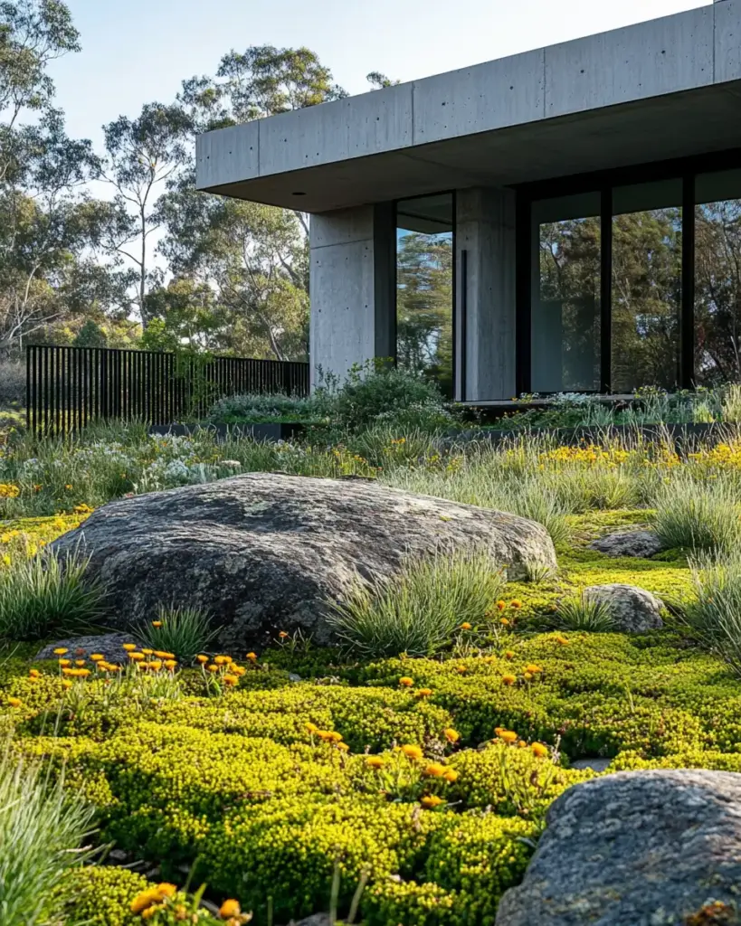 Modern Oasis with Lush Greenery and Stone Accents