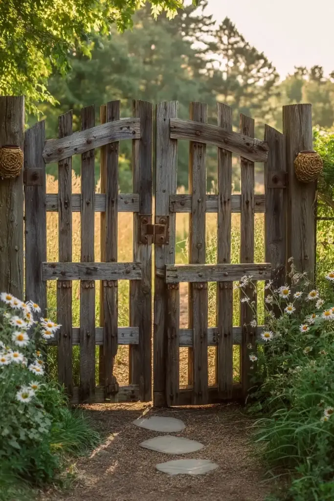 Reclaimed Wood Gate with Rustic Decorations