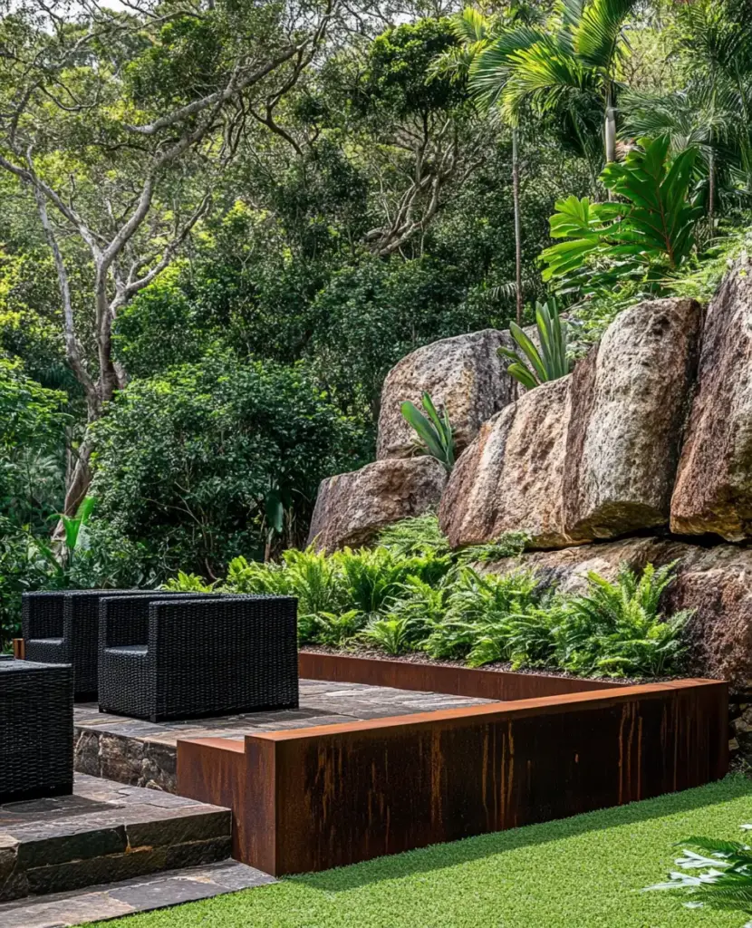 Tropical Patio with Dramatic Rock Backdrop