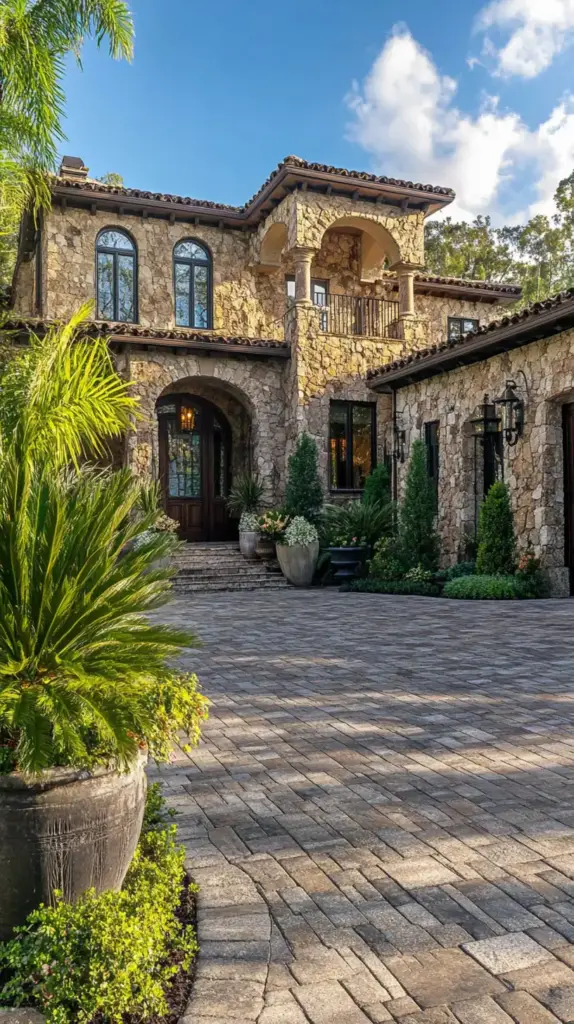 Harmony of Hardscape and Softscape in Driveway Entry