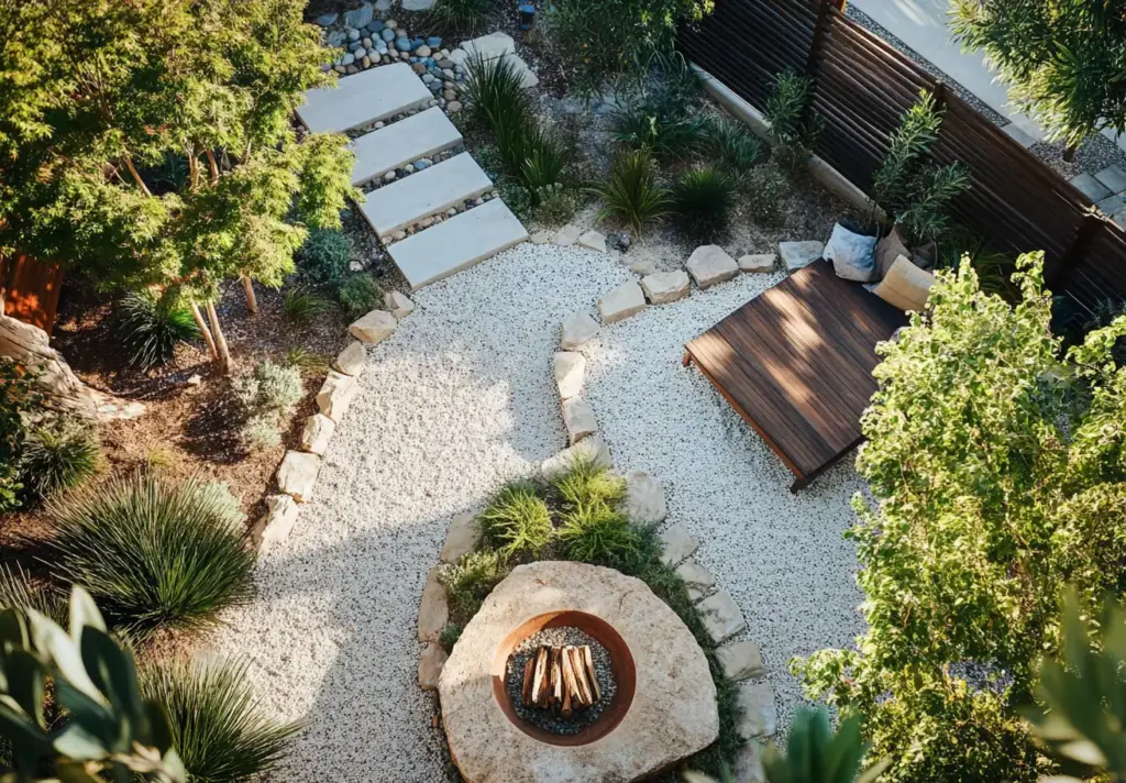 Circular Firepit with Geometric Stone Layout