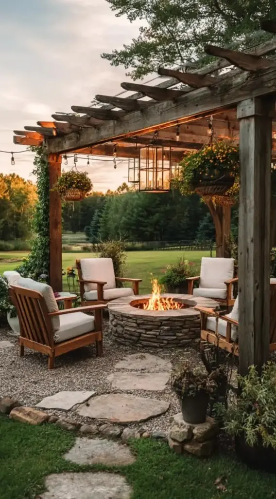Wooden Pergola with Rustic Accents