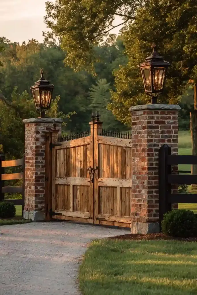 Rustic Wooden Gates With Lanterns