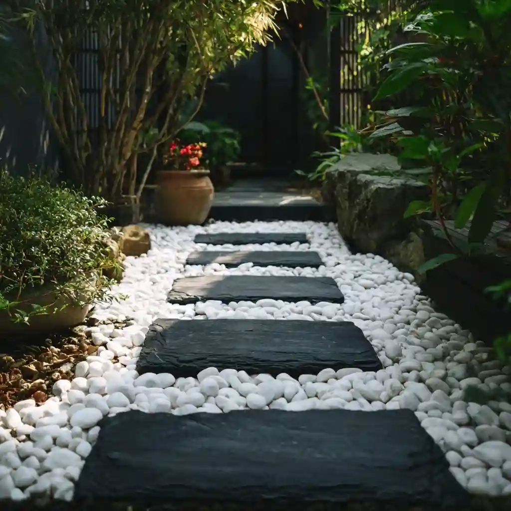 Zen-Inspired White Stone Pathways